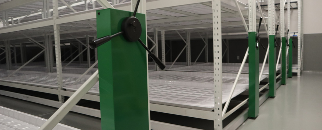 vertical grow racks used in vertical farming for indoor cannabis & hemp grow rooms.